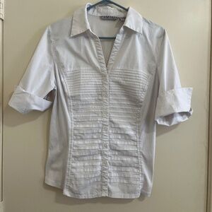 Signature by Larry Levine Button Down Blouse White 3/4 Sleeve Size PXL Shirt.